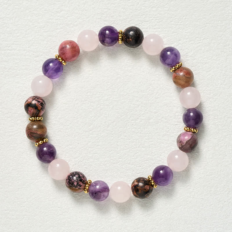 Buddha Stones Rosenquarz-Rhodonit-Amethyst-Perlen-Friedensarmband - image 9