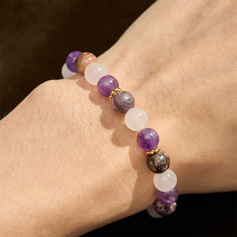 Buddha Stones Rosenquarz-Rhodonit-Amethyst-Perlen-Friedensarmband - image 4