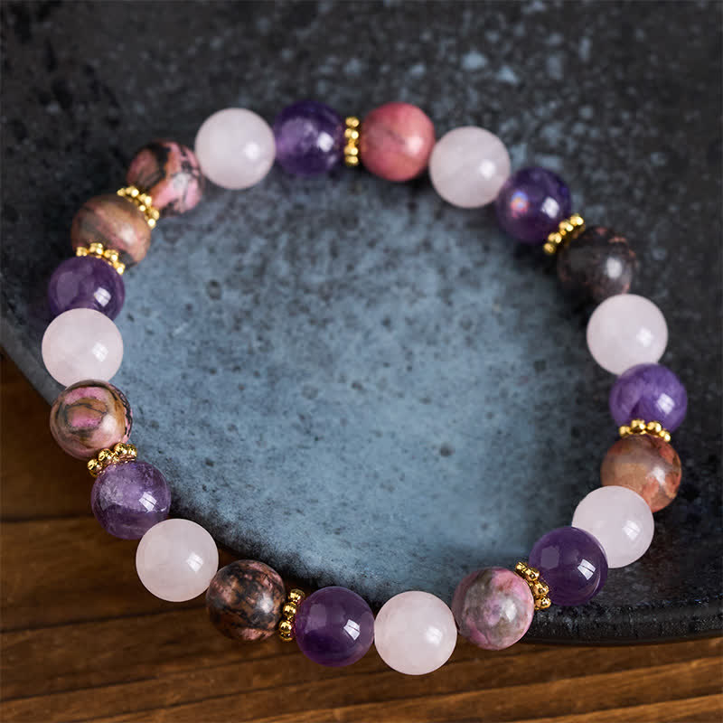 Buddha Stones Rosenquarz-Rhodonit-Amethyst-Perlen-Friedensarmband - image 3