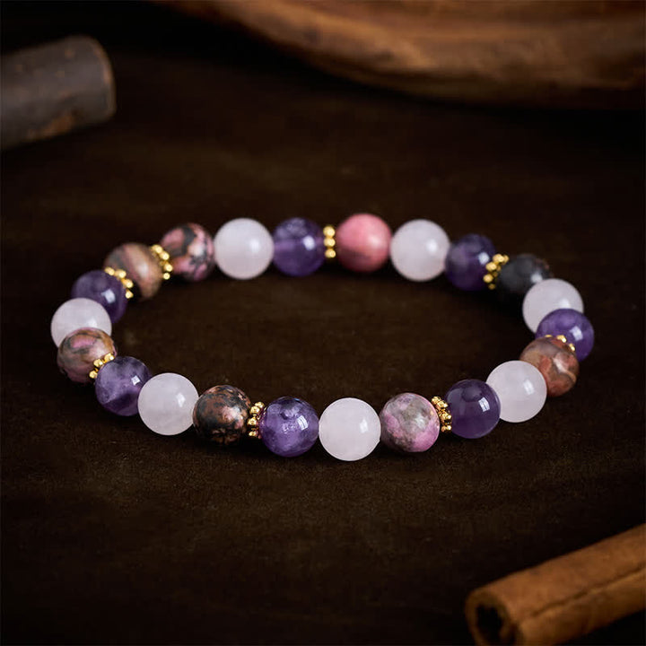 Buddha Stones Rosenquarz-Rhodonit-Amethyst-Perlen-Friedensarmband - image 2