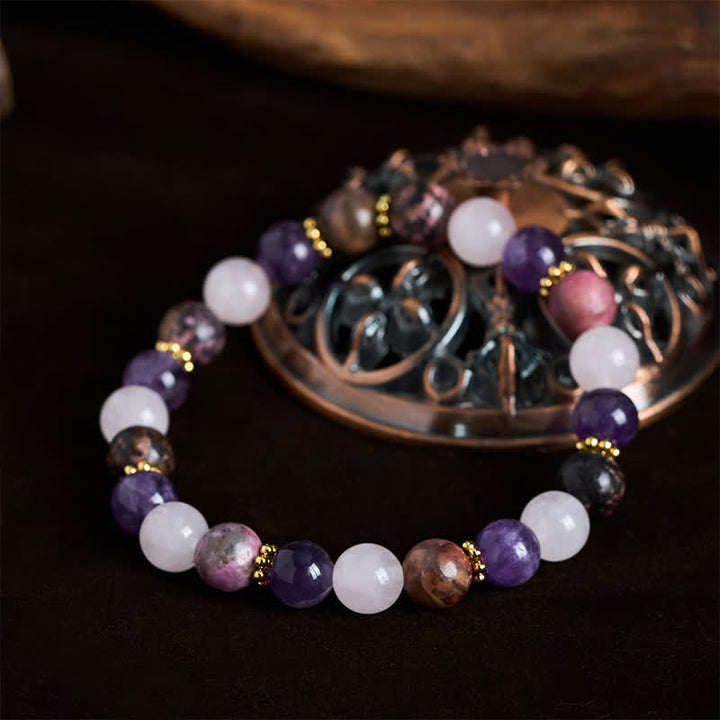 Buddha Stones Rosenquarz-Rhodonit-Amethyst-Perlen-Friedensarmband - image 1
