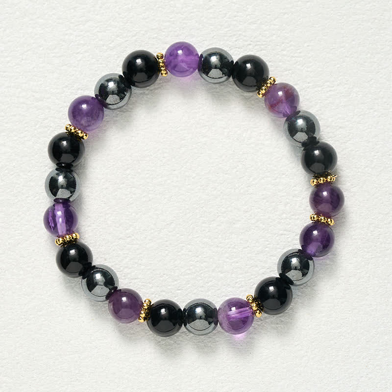 Buddha Stones Meditationsarmband aus Amethyst, schwarzem Obsidian und Hämatitperlen - image 9