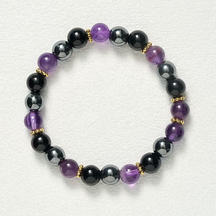 Buddha Stones Meditationsarmband aus Amethyst, schwarzem Obsidian und Hämatitperlen - image 9