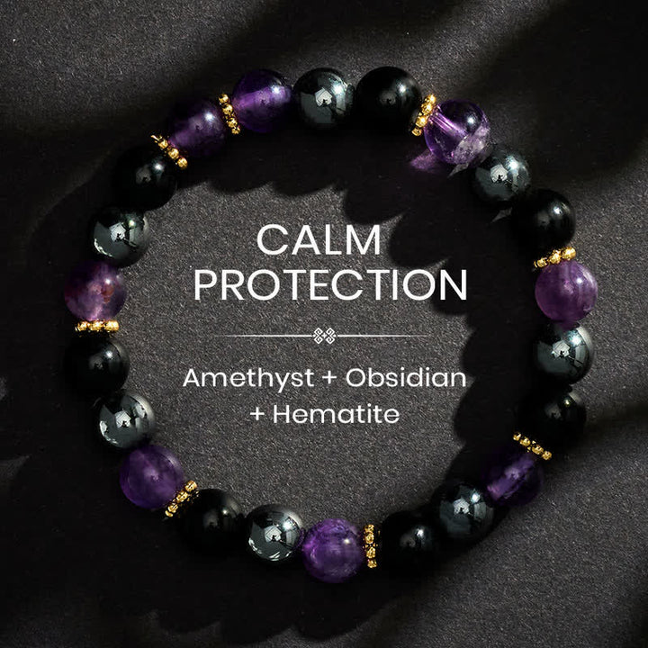 Buddha Stones Meditationsarmband aus Amethyst, schwarzem Obsidian und Hämatitperlen - 8 mm - image 0