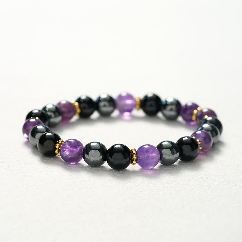 Buddha Stones Meditationsarmband aus Amethyst, schwarzem Obsidian und Hämatitperlen - image 10