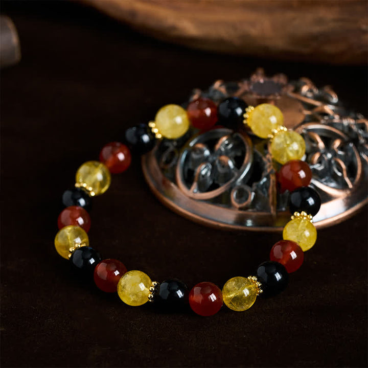 Buddha Stones Armband mit Citrin-, Rotachat- und Schwarzobsidianperlen - image 1