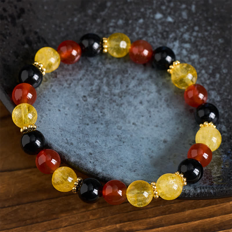 Buddha Stones Armband mit Citrin-, Rotachat- und Schwarzobsidianperlen - image 3