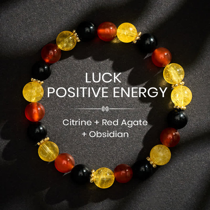 Buddha Stones Armband mit Citrin-, Rotachat- und Schwarzobsidianperlen - 8 mm - image 0