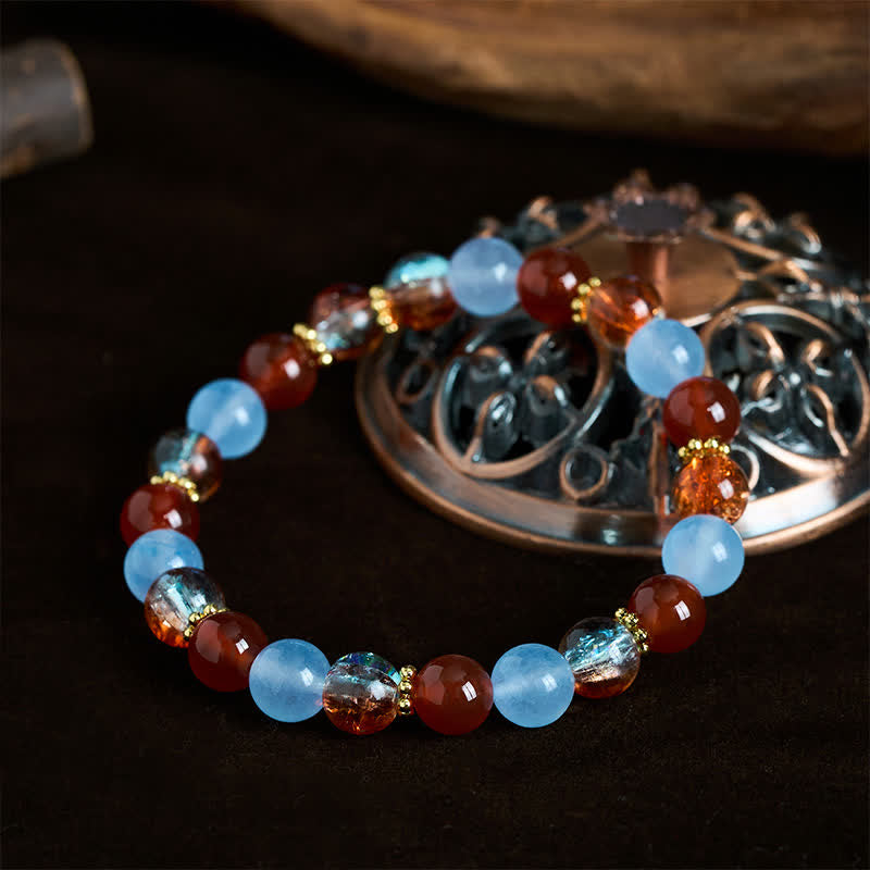 Buddha Stones Kreatives Armband aus Liuli-Perlen mit blauem Chalcedon und rotem Achat - image 1