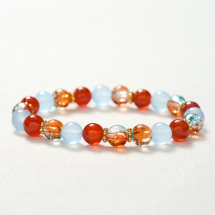Buddha Stones Kreatives Armband aus Liuli-Perlen mit blauem Chalcedon und rotem Achat - image 9