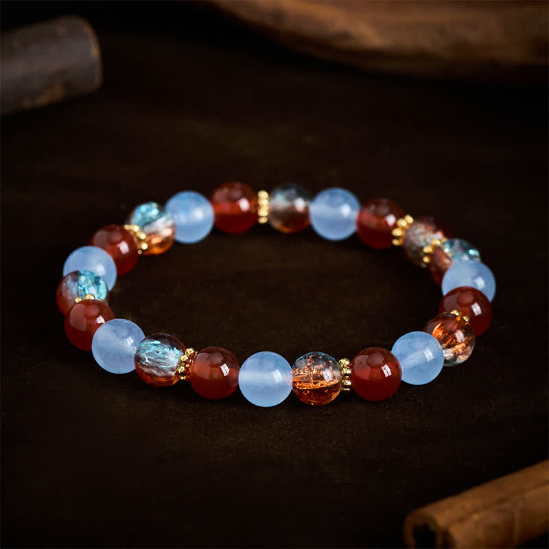 Buddha Stones Kreatives Armband aus Liuli-Perlen mit blauem Chalcedon und rotem Achat - image 2