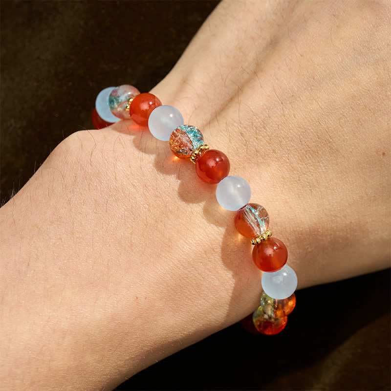 Buddha Stones Kreatives Armband aus Liuli-Perlen mit blauem Chalcedon und rotem Achat - image 4