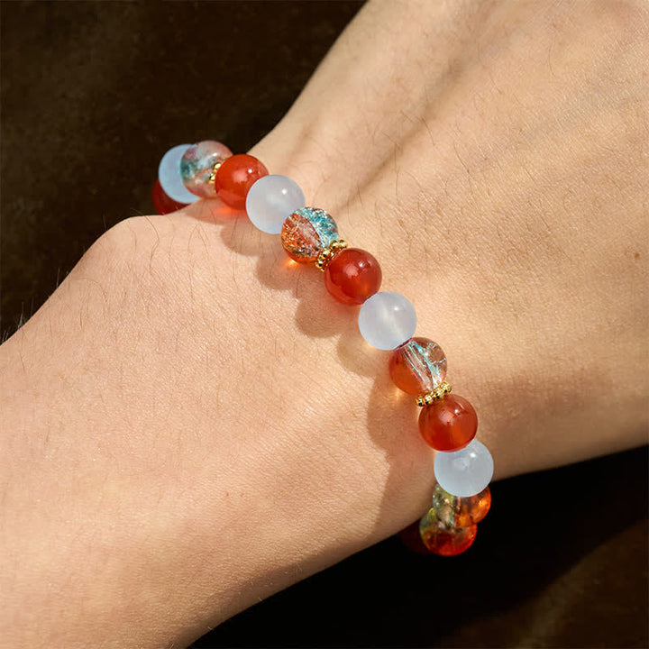 Buddha Stones Kreatives Armband aus Liuli-Perlen mit blauem Chalcedon und rotem Achat - image 4
