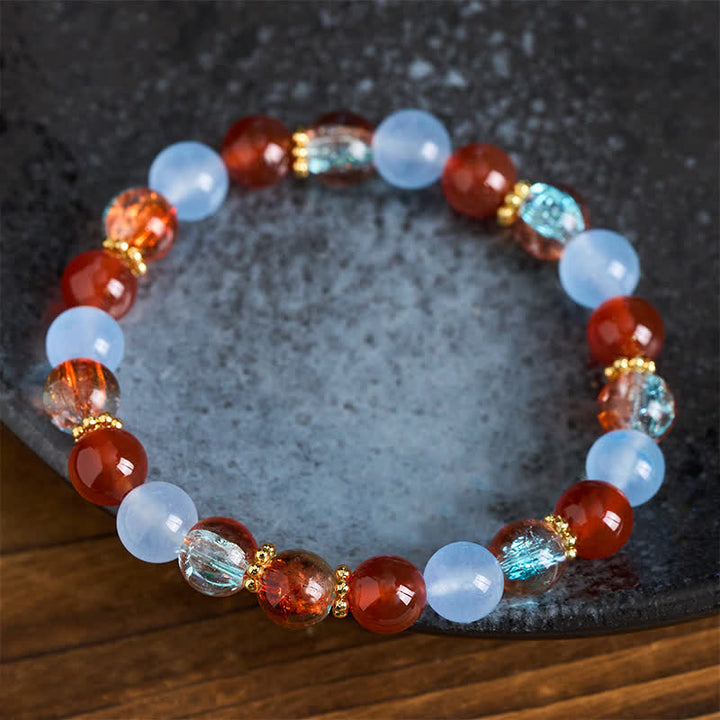 Buddha Stones Kreatives Armband aus Liuli-Perlen mit blauem Chalcedon und rotem Achat - image 3
