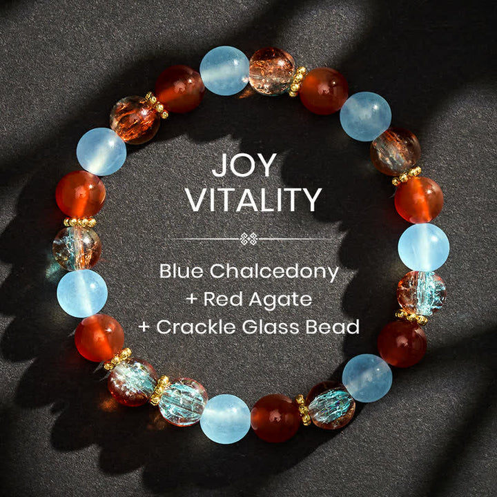 Buddha Stones Kreatives Armband aus Liuli-Perlen mit blauem Chalcedon und rotem Achat - 8 mm - image 0