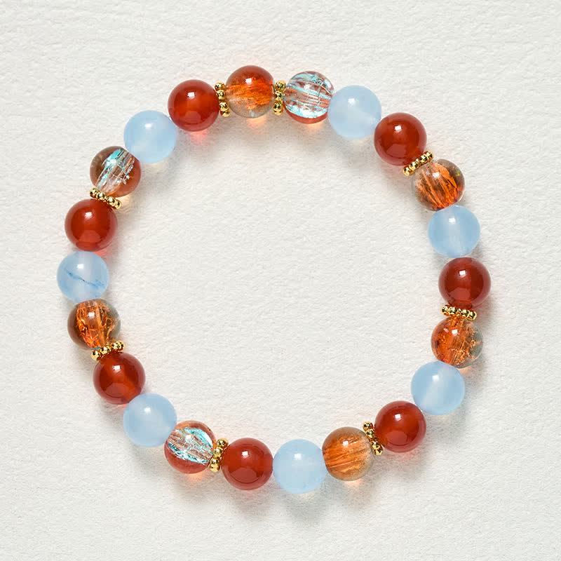 Buddha Stones Kreatives Armband aus Liuli-Perlen mit blauem Chalcedon und rotem Achat - image 8