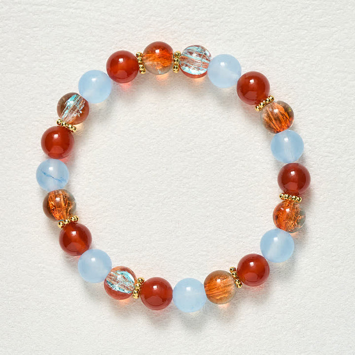 Buddha Stones Kreatives Armband aus Liuli-Perlen mit blauem Chalcedon und rotem Achat - image 8