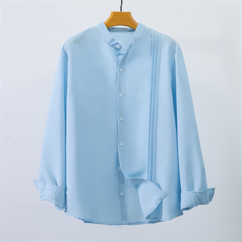 Buddha Stones Herbstliches Tang Style Casual Herrenhemd mit Stehkragen und Knopfleiste, langärmlig - Hellblau - US/UK/AU40, EU50 (2XL) - image 0
