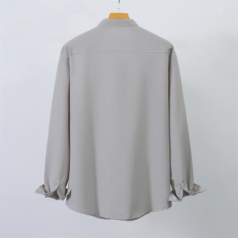 Buddha Stones Herbstliches Tang Style Casual Herrenhemd mit Stehkragen und Knopfleiste, langärmlig - image 9