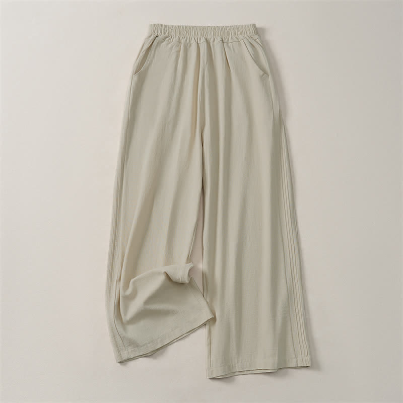 Buddha Stones Lässige, minimalistische, einfarbige Cropped-Hose für Damen – ideal für Frühling, Sommer und Herbst. Gerade geschnittene Hose mit Tasche. - Leinen - US12, UK/AU16, EU44 (3XL) - image 0