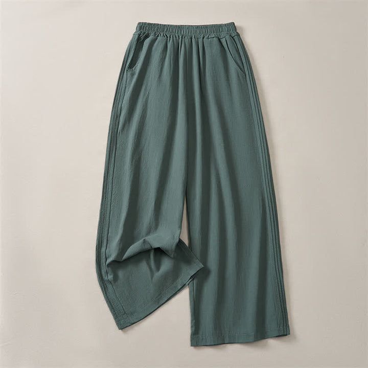 Buddha Stones Lässige, minimalistische, einfarbige Cropped-Hose für Damen – ideal für Frühling, Sommer und Herbst. Gerade geschnittene Hose mit Tasche. - Kadettenblau - US12, UK/AU16, EU44 (3XL) - image 9
