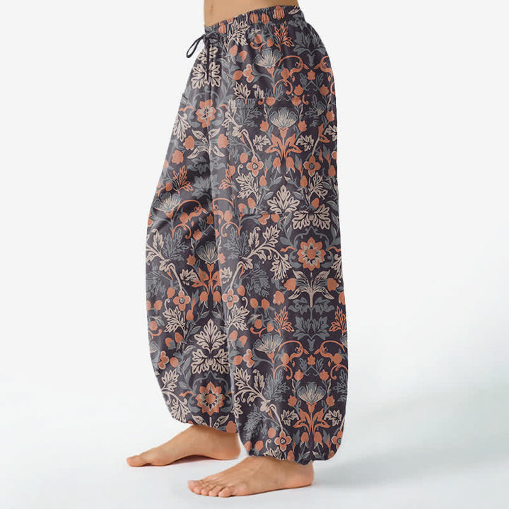 Buddha Stones Baumwoll-Haremshose für Damen mit Vintage-Blumen-Paisley-Muster, elastischem Bund und Seitentaschen - image 1
