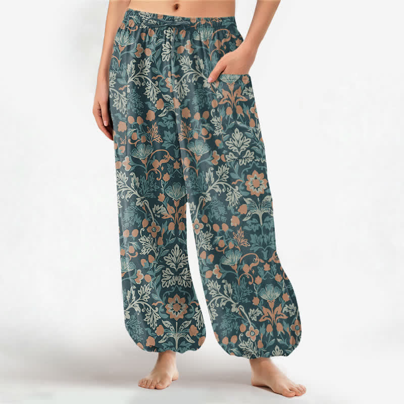 Buddha Stones Baumwoll-Haremshose für Damen mit Vintage-Blumen-Paisley-Muster, elastischem Bund und Seitentaschen - Türkis - US16, UK/AU20, EU48 (3XL) - image 7