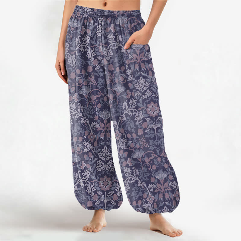 Buddha Stones Baumwoll-Haremshose für Damen mit Vintage-Blumen-Paisley-Muster, elastischem Bund und Seitentaschen - Indigo - US16, UK/AU20, EU48 (3XL) - image 10
