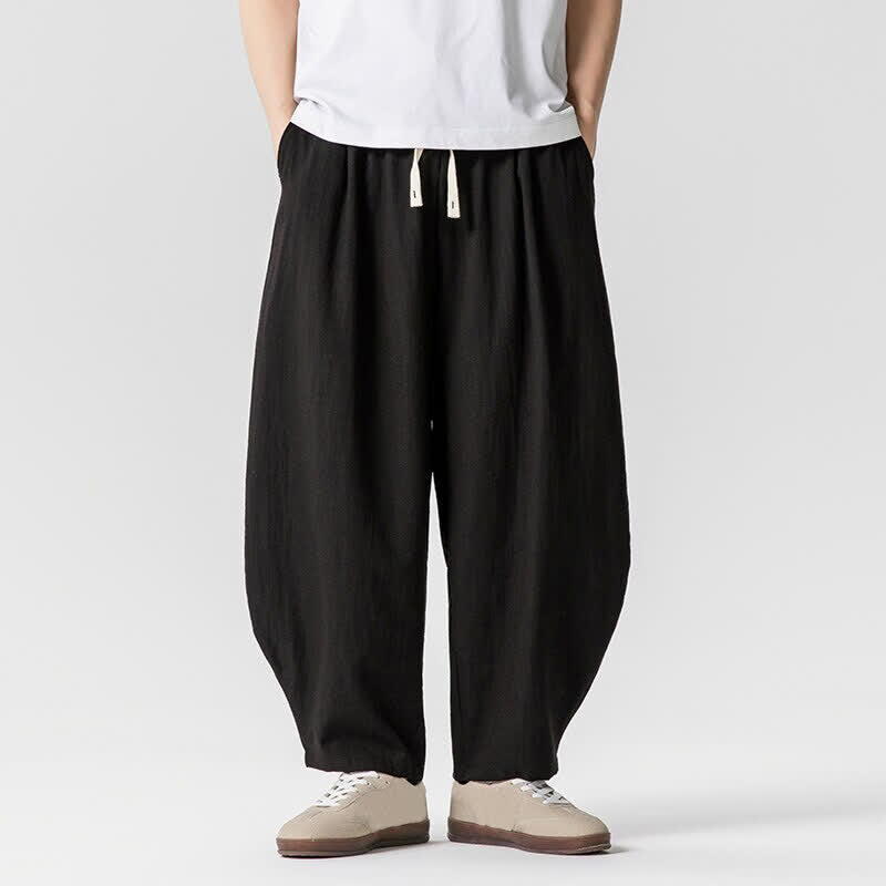 Buddha Stones Lässige, einfarbige Herren-Haremshose mit Taschen, ideal für Frühling und Sommer - Schwarz - US/UK/AU46, EU56 (5XL) - image 6