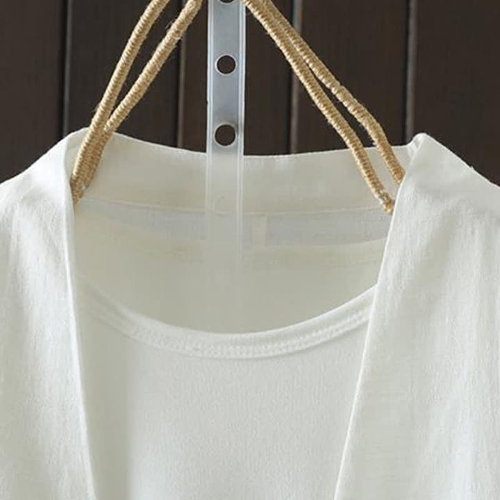 Buddha Stones Lässige, minimalistische Langarmshirts für Damen, einfarbig, mit Kordelzug und Stickerei, ideal für Frühling und Sommer - image 15