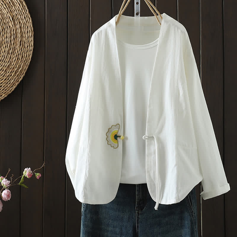 Buddha Stones Lässige, minimalistische Langarmshirts für Damen, einfarbig, mit Kordelzug und Stickerei, ideal für Frühling und Sommer - Weiß - US8-10, UK/AU12-14, EU40-42 (2XL) - image 14