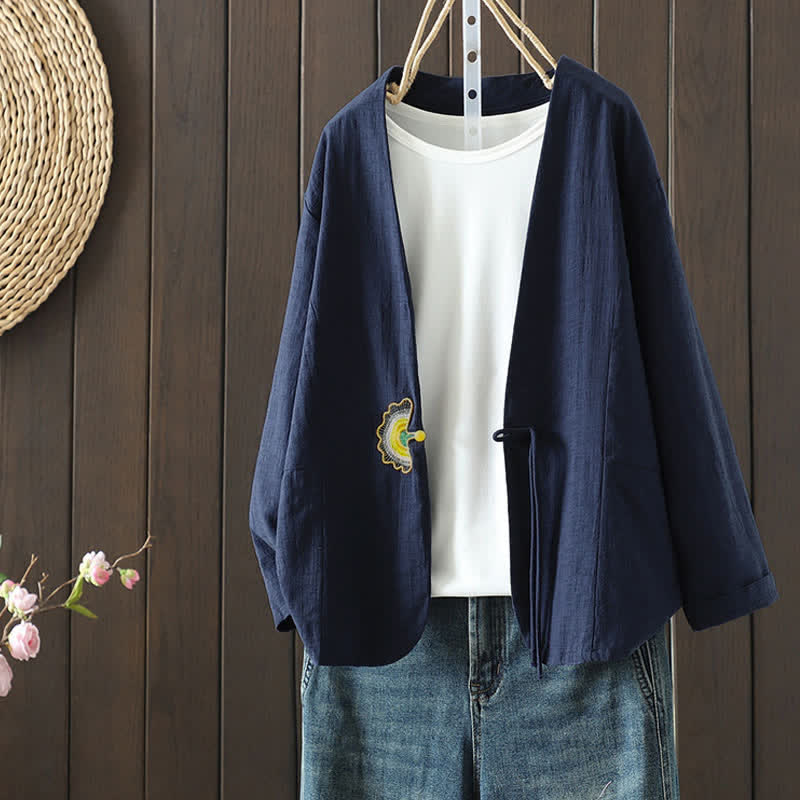 Buddha Stones Lässige, minimalistische Langarmshirts für Damen, einfarbig, mit Kordelzug und Stickerei, ideal für Frühling und Sommer - Marine - US8-10, UK/AU12-14, EU40-42 (2XL) - image 4