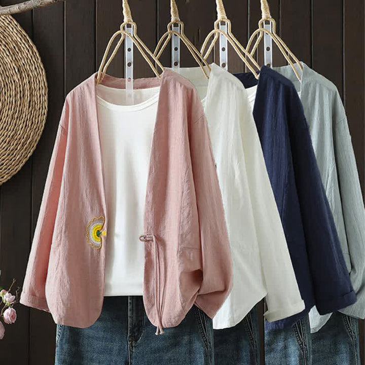 Buddha Stones Lässige, minimalistische Langarmshirts für Damen, einfarbig, mit Kordelzug und Stickerei, ideal für Frühling und Sommer - image 18