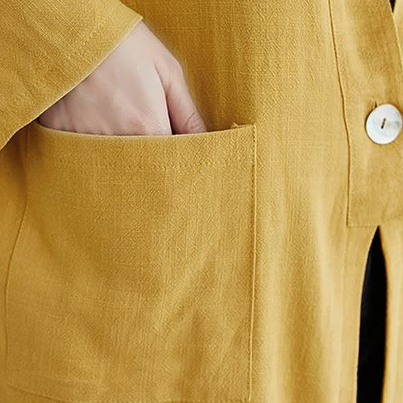 Buddha Stones Lässige, minimalistische, einfarbige Damen-Langarmblusen mit Taschen für Frühling und Sommer - image 19