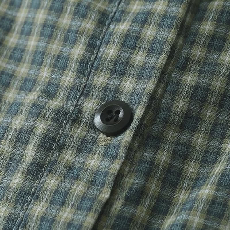 Buddha Stones Lässiges Vintage-Damenkleid mit Knopfleiste und Karomuster, langen Ärmeln für den Herbst - image 4