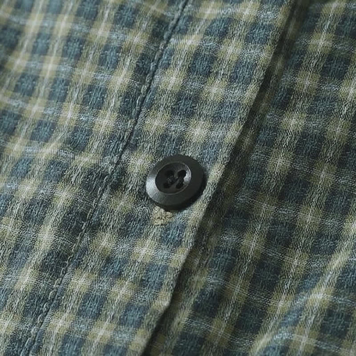 Buddha Stones Lässiges Vintage-Damenkleid mit Knopfleiste und Karomuster, langen Ärmeln für den Herbst - image 4