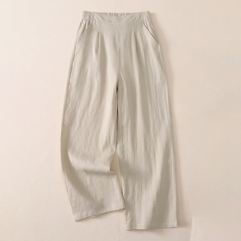 Buddha Stones Klassische, schlichte, einfarbige Cropped-Hose für Damen – gerades Bein mit Tasche - Beige - US8-10, UK/AU12-14, EU40-42 (2XL) - image 0