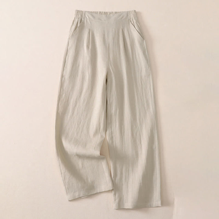 Buddha Stones Klassische, schlichte, einfarbige Cropped-Hose für Damen – gerades Bein mit Tasche - Beige - US8-10, UK/AU12-14, EU40-42 (2XL) - image 0
