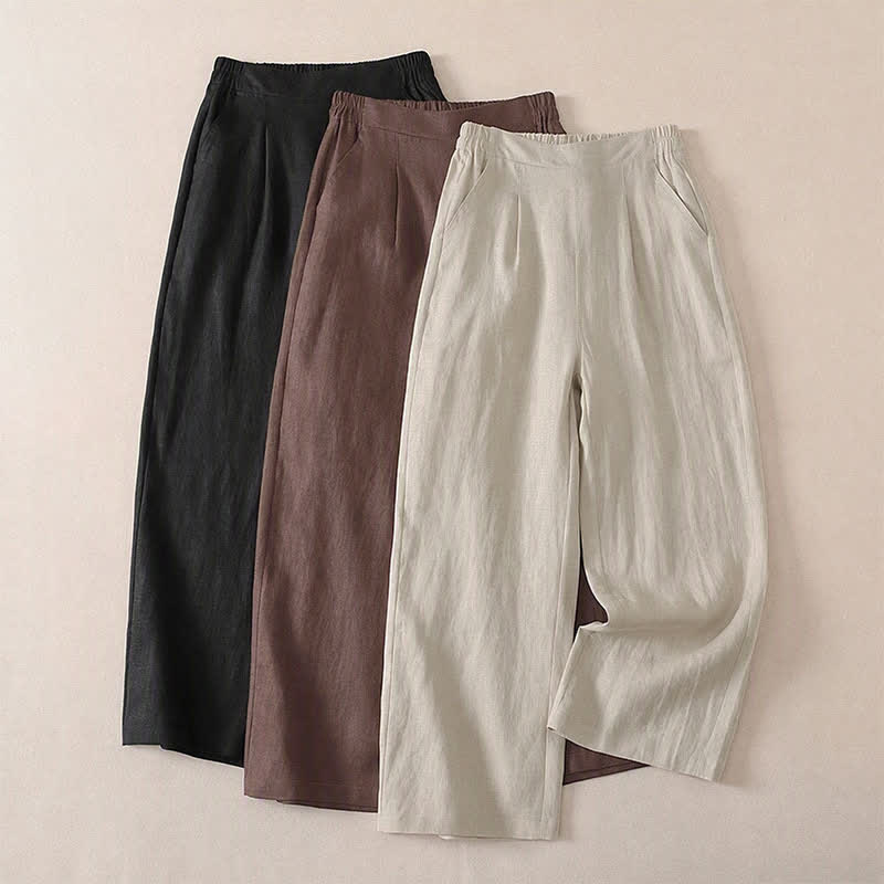 Buddha Stones Klassische, schlichte, einfarbige Cropped-Hose für Damen – gerades Bein mit Tasche - image 13