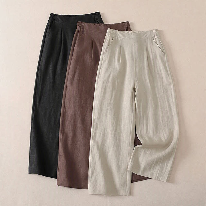 Buddha Stones Klassische, schlichte, einfarbige Cropped-Hose für Damen – gerades Bein mit Tasche - image 13