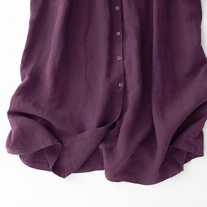 Buddha Stones Lässiges, minimalistisches, lila Damenkleid mit langen Ärmeln und Taschen für den Herbst - image 5