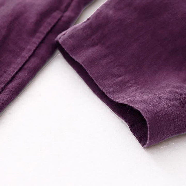 Buddha Stones Lässiges, minimalistisches, lila Damenkleid mit langen Ärmeln und Taschen für den Herbst - image 8