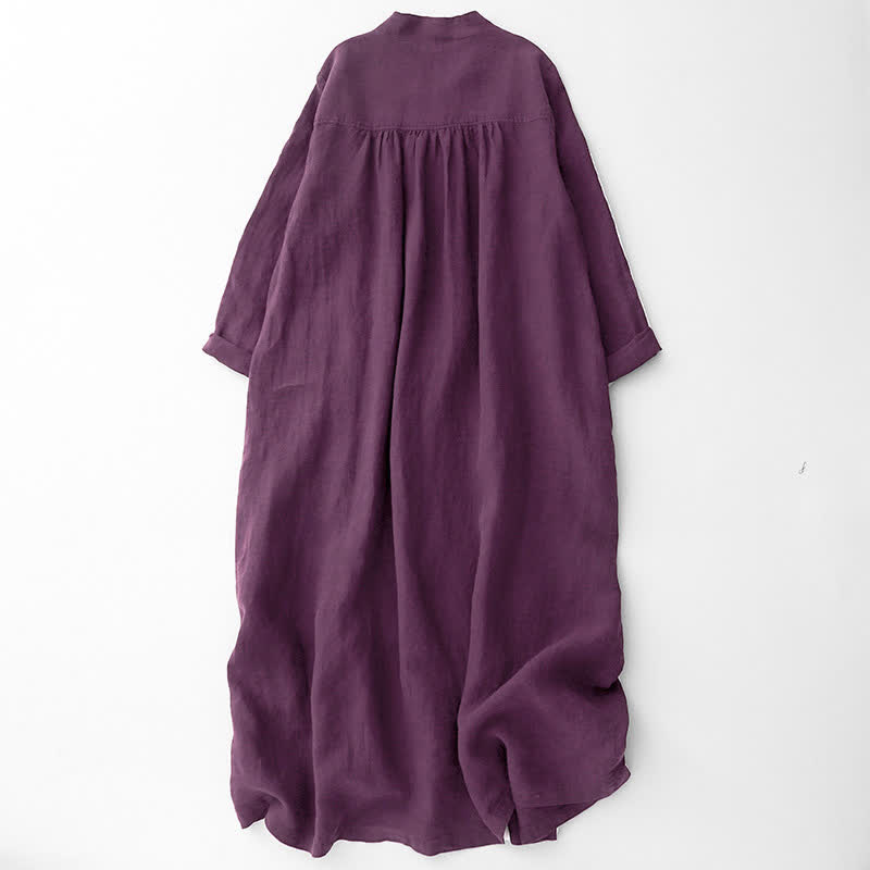 Buddha Stones Lässiges, minimalistisches, lila Damenkleid mit langen Ärmeln und Taschen für den Herbst - image 1