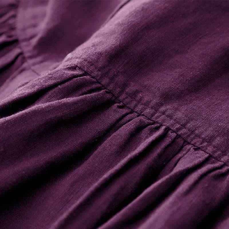 Buddha Stones Lässiges, minimalistisches, lila Damenkleid mit langen Ärmeln und Taschen für den Herbst - image 7