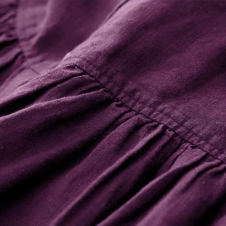 Buddha Stones Lässiges, minimalistisches, lila Damenkleid mit langen Ärmeln und Taschen für den Herbst - image 7