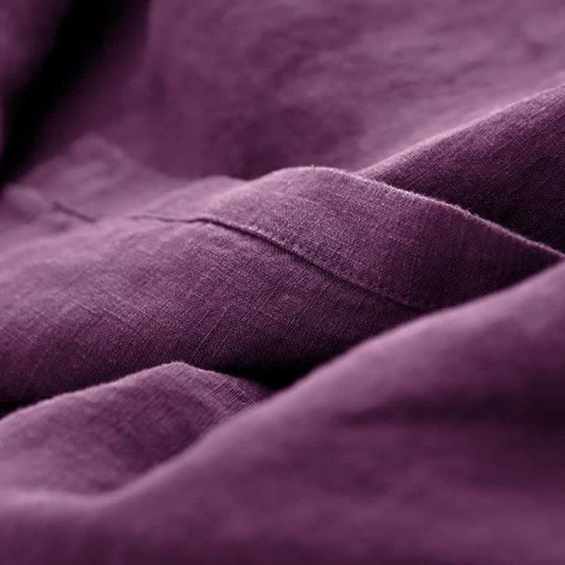 Buddha Stones Lässiges, minimalistisches, lila Damenkleid mit langen Ärmeln und Taschen für den Herbst - image 9