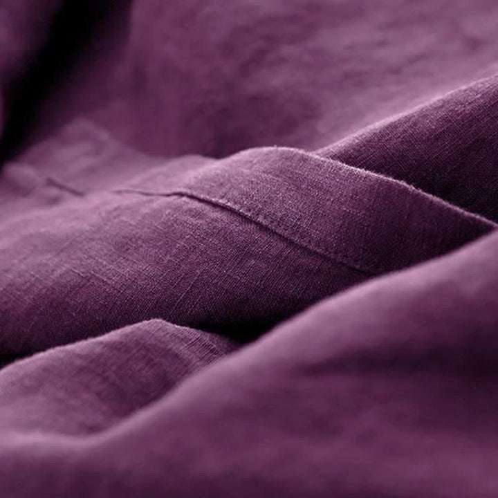 Buddha Stones Lässiges, minimalistisches, lila Damenkleid mit langen Ärmeln und Taschen für den Herbst - image 9