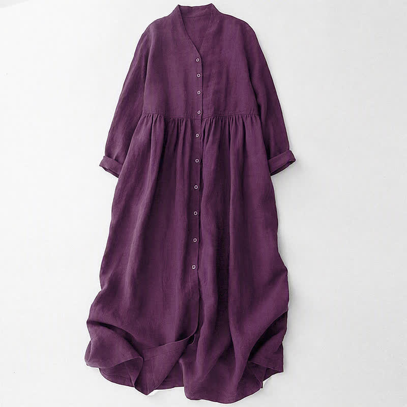 Buddha Stones Lässiges, minimalistisches, lila Damenkleid mit langen Ärmeln und Taschen für den Herbst - Lila - US8-10, UK/AU12-14, EU40-42 (2XL) - image 0