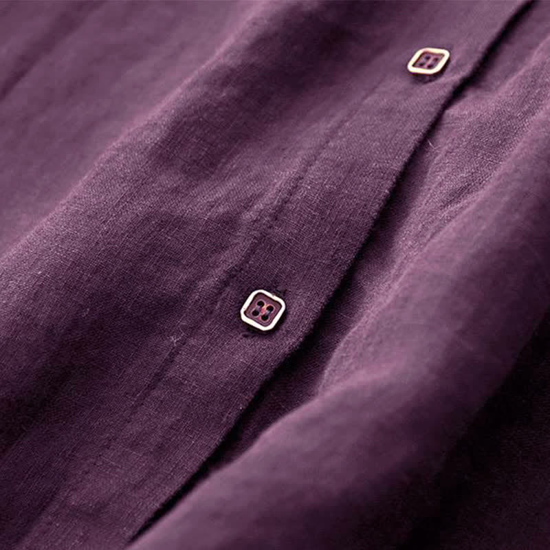 Buddha Stones Lässiges, minimalistisches, lila Damenkleid mit langen Ärmeln und Taschen für den Herbst - image 6