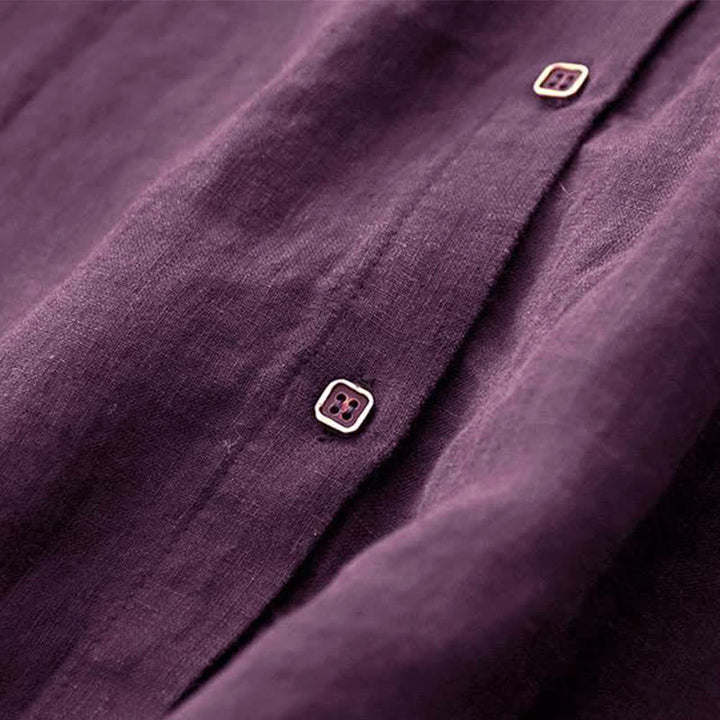 Buddha Stones Lässiges, minimalistisches, lila Damenkleid mit langen Ärmeln und Taschen für den Herbst - image 6